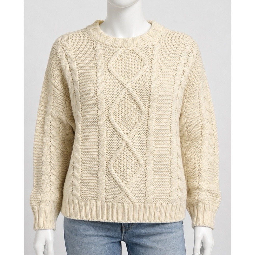 FOREVER 21 Women's Cable Knit Sweater Small S Ivory Long Sleeve Pullover Trendy